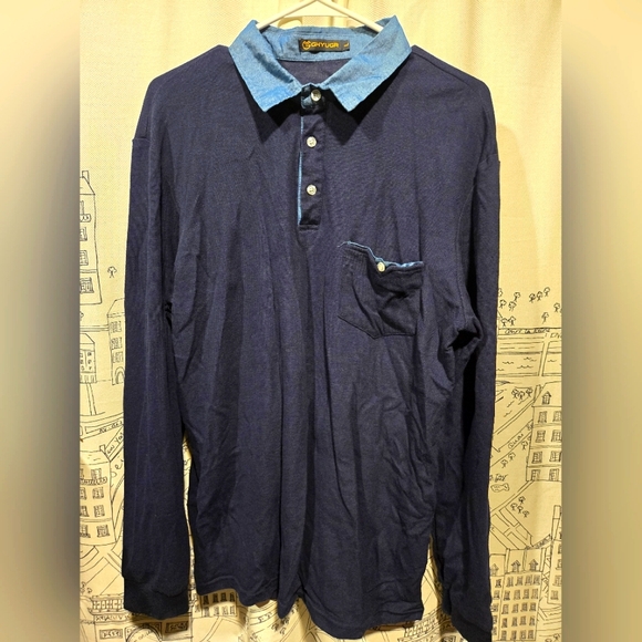 NWOT Men's Ghyugr Two Tone Blue Long Sleeve Polo With Pocket Size Large - Picture 1 of 8